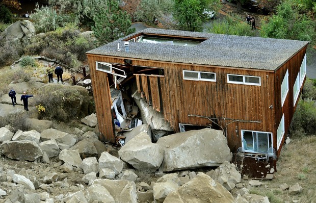 House destroyed by boulder